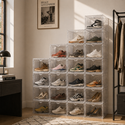Clear Stackable Shoe Storage Boxes, Transparent Sneaker Display Case, Drop Front Shoe Box, Plastic Stackable Shoe Containers, Dustproof Modular Shoe Rack, Acrylic Shoe Drawer, Shoe Cabinet Alternative, Sneaker Case, Stackable Clear Containers, Wholesale