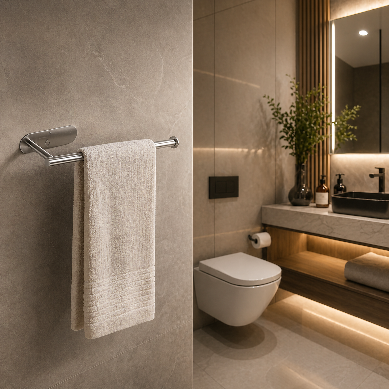 Luxury Modern Wall Mounted Towel Holder Stainless Steel Bathroom Towel Bar Minimalist Brushed Metal Towel Rack Space Saving Durable Rustproof Kitchen Bathroom Organizer Easy Install Premium Home Accessory Wholesale