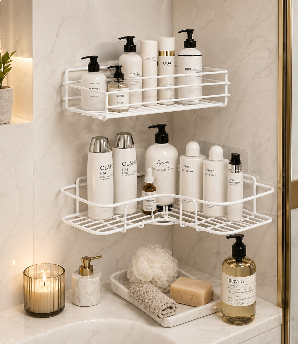Luxury Black Corner Shower Caddy Organizer Rack, Wall Mounted Bathroom Shelf, Rustproof Stainless Steel, Shampoo Body Wash Holder, Soap Scrub Storage, Space Saving, Modern Minimalist Bath Organizer, No Drill Adhesive Shelf Wholesale
