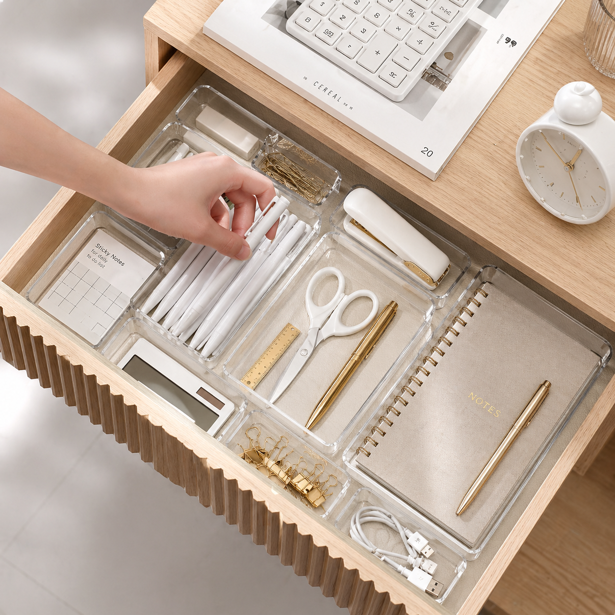 Transparent Drawer Organizer Set – Clear Acrylic Storage Bins, Desk Drawer Dividers, Makeup Organizer, Kitchen & Bathroom Storage Trays, Modular Home Organization Solution Wholesale