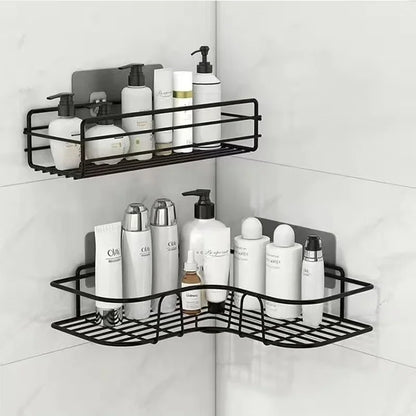 Luxury Black Corner Shower Caddy Organizer Rack, Wall Mounted Bathroom Shelf, Rustproof Stainless Steel, Shampoo Body Wash Holder, Soap Scrub Storage, Space Saving, Modern Minimalist Bath Organizer, No Drill Adhesive Shelf Wholesale